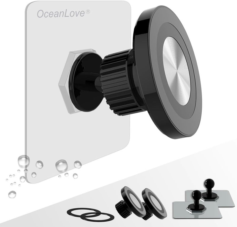 OCEANLOVE حامل هاتف مغناطيسي مثبت على الحائط بتقنية MagSafe، عبوة 2، ذات لاصق ذاتي، كرة قابلة للدوران، مقاوم للماء، متوافق مع iPhone 16/15/14/13/12، مرآة دش، صالة رياضية، حمام، مطبخ (أسود) - Image 1